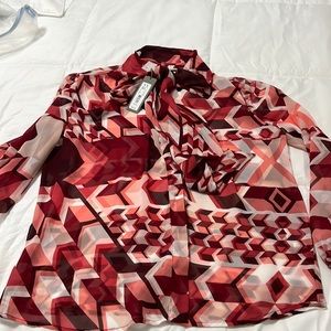 Eva Mendes for New York & Company Red Geometric Button Down Shirt